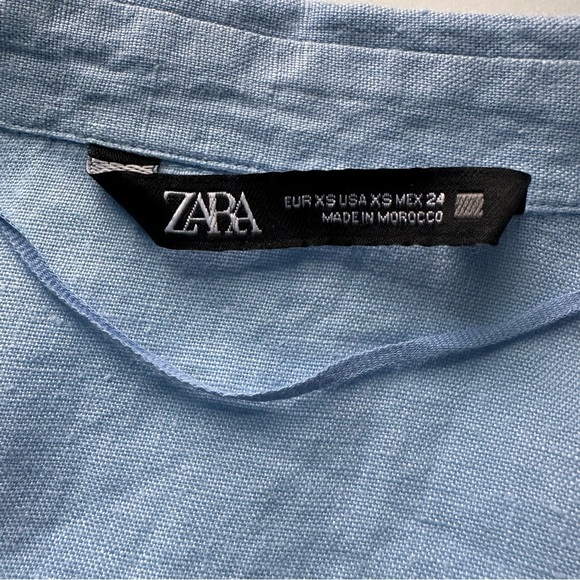ZARA Linen Top Long Sleeve Button-Up Shirt Light Blue Size XS - Picture 2 of 9